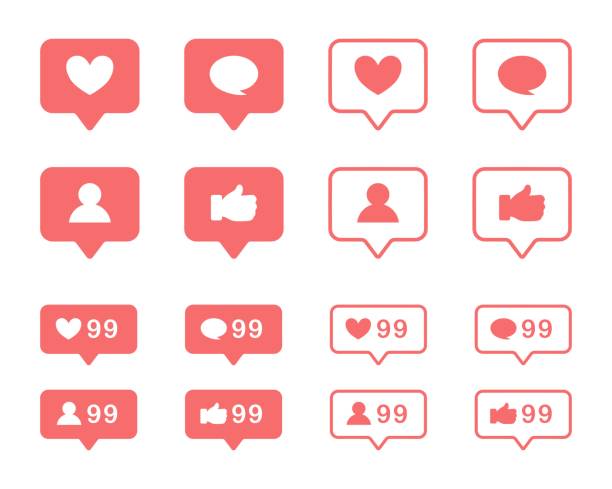 Red social media icons set in bold and outline flat style with number counted label for the business and technology community. Red social media icons set in bold and outline flat style with number counted label for the business and technology community. social media icons stock illustrations