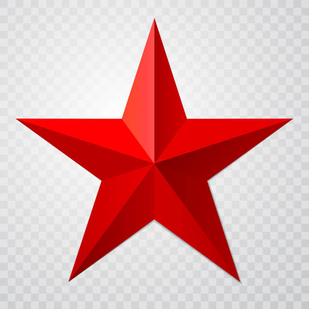 красная звезда 3d значок с тенью на прозрачном фоне - russian army stock illustrations