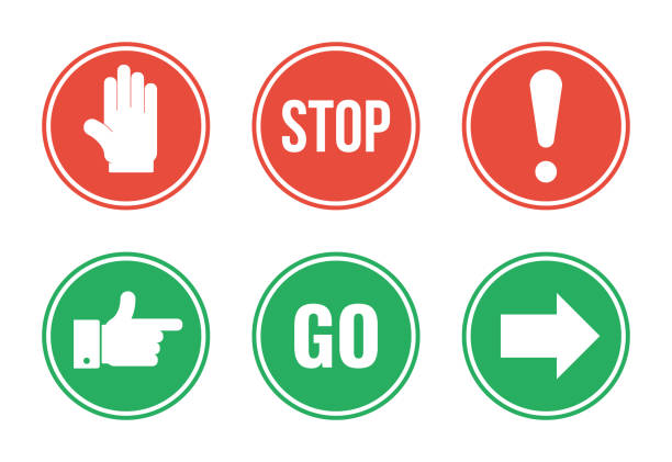 red stop and green go round road signs set red stop and green go round road signs set stop sign stock illustrations