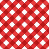 Red and white tablecloth seamless diagonal pattern.