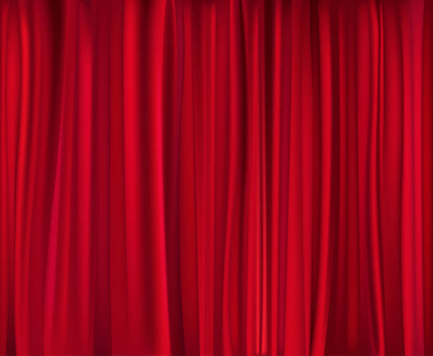 Red theatre curtain which has been closed drawing of vector red closed curtain illustrations. presentation speech borders stock illustrations