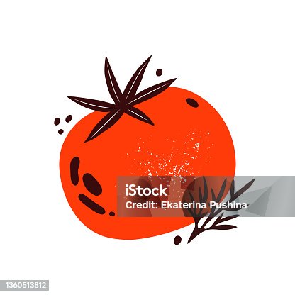 istock Red tomato on a white background. Healthy vegetable. Dietary, vegetarian, natural food. Proper nutrition. Hand drawn vector flat illustration 1360513812