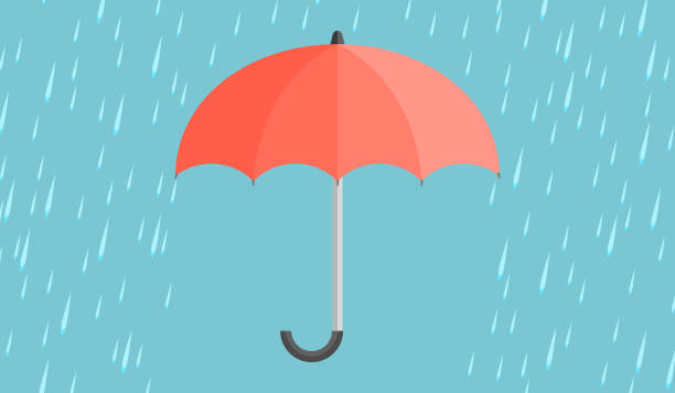 illustrazioni stock, clip art, cartoni animati e icone di tendenza di ombrello rosso con gocce di pioggia - pioggia