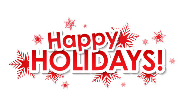 ilustraciones, imágenes clip art, dibujos animados e iconos de stock de happy holidays banner tipográfico vectorial rojo - happy holidays