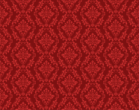 Victorian damask in red color, luxury decorative fabric pattern.