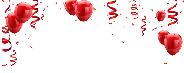 紅白氣球, 五彩紙屑概念設計範本快樂情人節, 背景慶典向量插畫。 - 印尼國旗 插圖 幅插畫檔、美工圖案、卡通及圖標