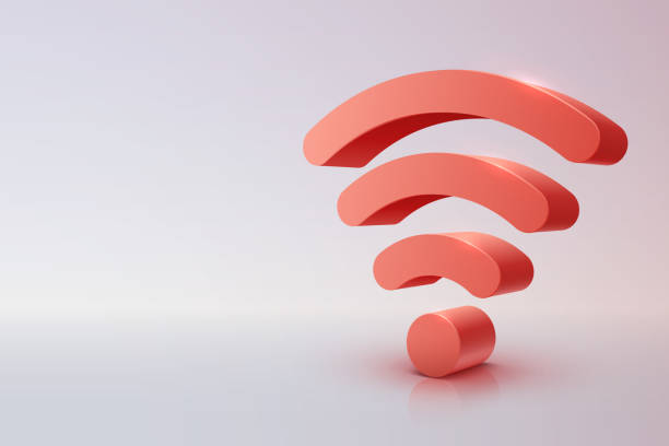 rotes wifi-zeichen auf weißem hintergrund - drahtlose technologie stock-grafiken, -clipart, -cartoons und -symbole