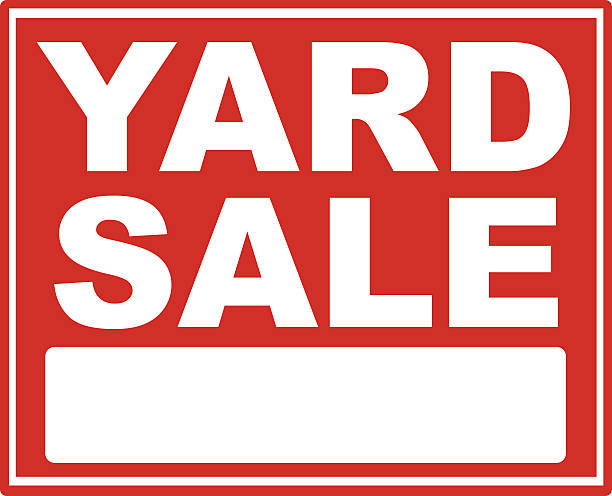 Red yard sale sign with white font EPS 10 and JPEG second hand sale stock illustrations