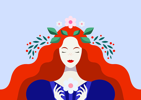 Redhead woman with flowers