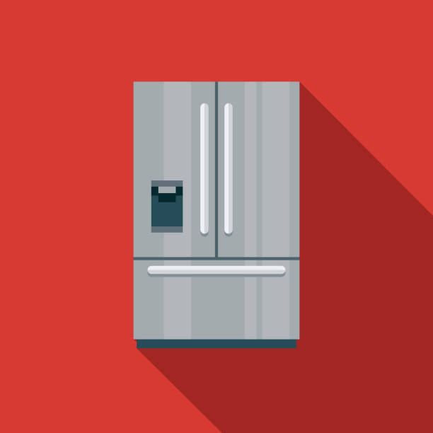 stockillustraties, clipart, cartoons en iconen met koelkast plat design toestel pictogram - fridge
