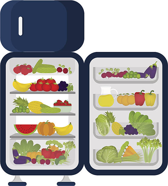 冷蔵庫たっぷりの野菜や果物 - 冷蔵庫　中点のイラスト素材／クリップアート素材／マンガ素材／アイコン素材