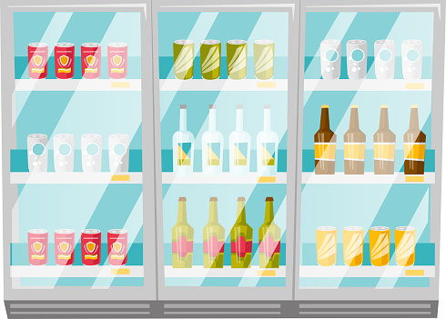 Refrigerator with bottles and cans vector cartoon