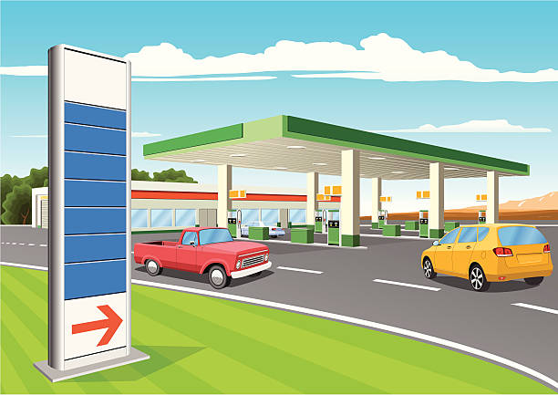 tanken station mit gas preis zeichen - tankstelle stock-grafiken, -clipart, -cartoons und -symbole