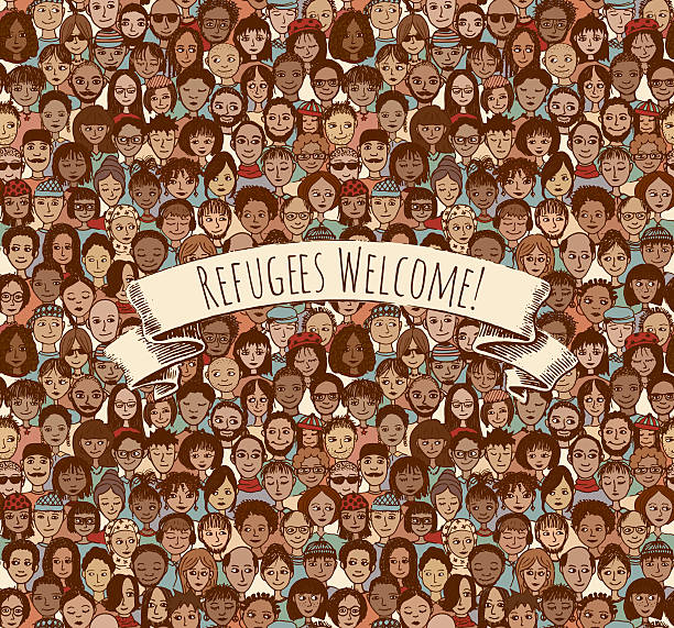 refugees welcome! - migrants stock illustrations