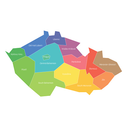 Regions of the Czech Republic. Map of regional country administrative divisions. Colorful vector illustration