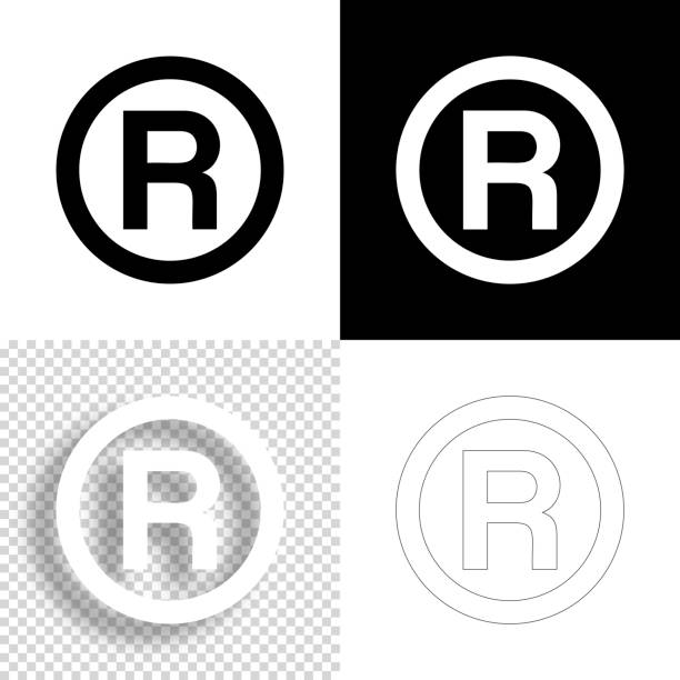 Registered trademark. Icon for design. Blank, white and black backgrounds - Line icon Icon of "Registered trademark" for your own design. Four icons with editable stroke included in the bundle: - One black icon on a white background. - One blank icon on a black background. - One white icon with shadow on a blank background (for easy change background or texture). - One line icon with only a thin black outline (in a line art style). The layers are named to facilitate your customization. Vector Illustration (EPS10, well layered and grouped). Easy to edit, manipulate, resize or colorize. And Jpeg file of different sizes. intellectual property stock illustrations