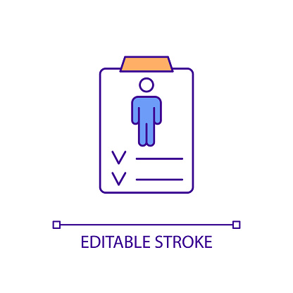 Regular health checkup RGB color icon. Screening body for problems. Hospital visit. Health status exam. Isolated vector illustration. Simple filled line drawing. Editable stroke. Arial font used