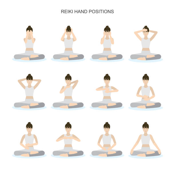 Reiki self treatment positions Reiki self treatment positions in vector reiki stock illustrations