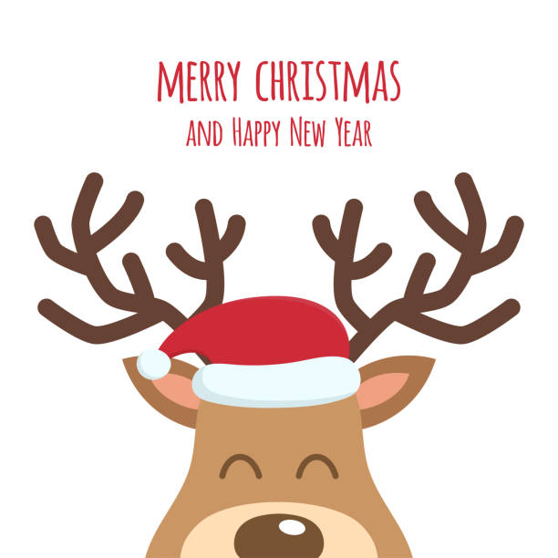 Reindeer cute cartoon close up with santa hat, isolated on white background. Reindeer cute cartoon close up with santa hat, isolated on white background. Vector Illustration. rudolph the red nosed reindeer stock illustrations
