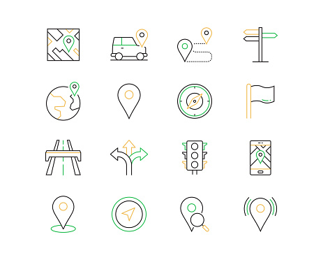 NAVIGATION AND MAP Related Vector Line Icons. Outline Symbol Collection