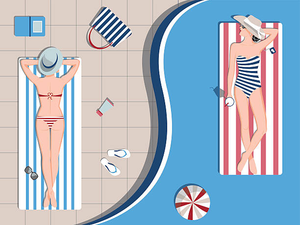 ilustrações de stock, clip art, desenhos animados e ícones de relaxante na piscina - beach towel