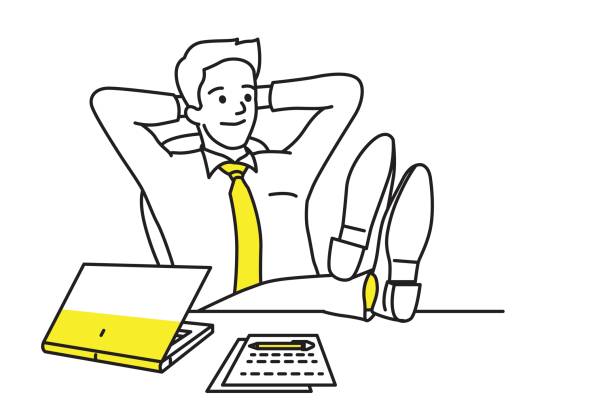ilustrações de stock, clip art, desenhos animados e ícones de relaxing businessman at workplace - business man shoes on desk