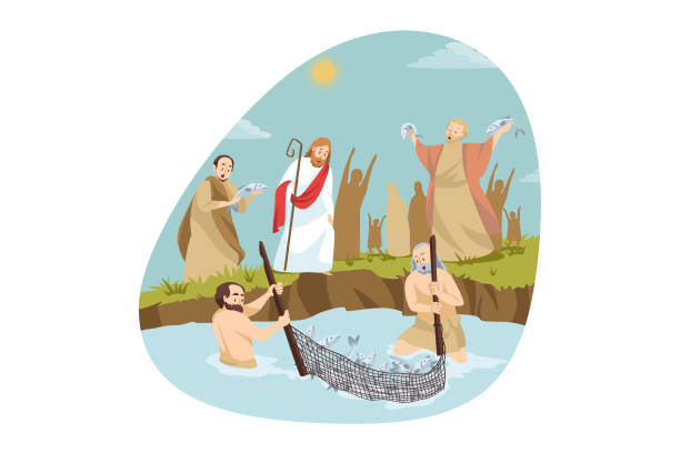 ilustrações de stock, clip art, desenhos animados e ícones de religion, christianity, bible concept - fisherman