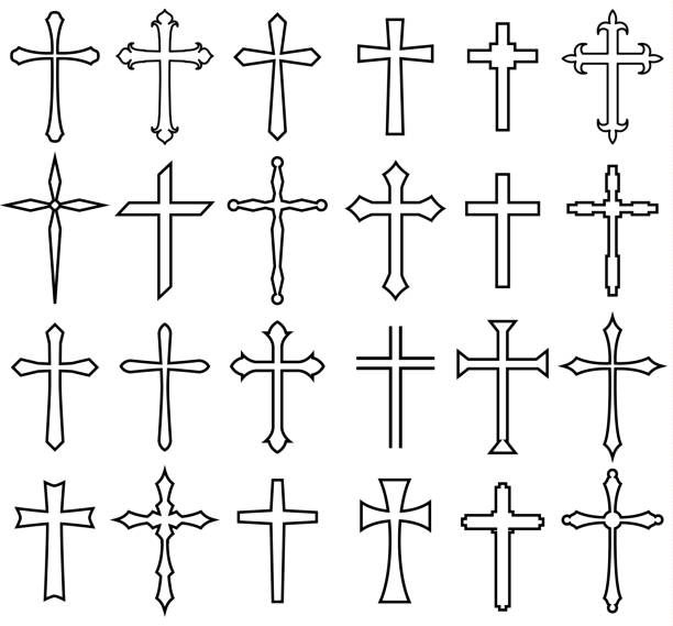 religion cross icon set religion cross icon set, line design religious cross icons stock illustrations