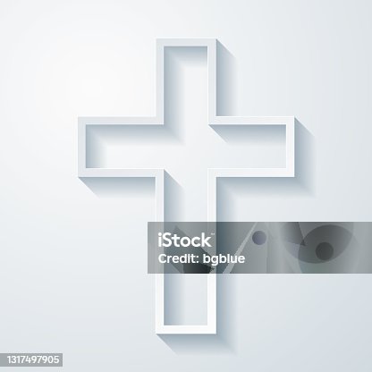 istock Religion cross. Icon with paper cut effect on blank background 1317497905