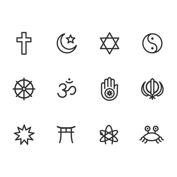 Religion symbols icon set Icon set of religion symbols. Main world religious and atheist pictograms in simple modern line icon style. Vector illustration signs. star of david stock illustrations