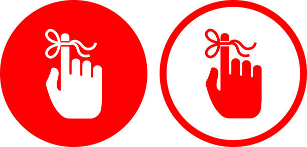 Reminder Knot on Human Hand. Reminder Knot on Human Hand.The icon is white and is placed on a red vector round shape. The vector icon is white in color and is the most prominent part if this illustration. The red color of the circle is perfect for catching attention or representing notice symbols. This is a 100% royalty free vector illustration and is easy to modify. There is an alternate round shape with a red outline and red icon on the right side of the image. reminder stock illustrations