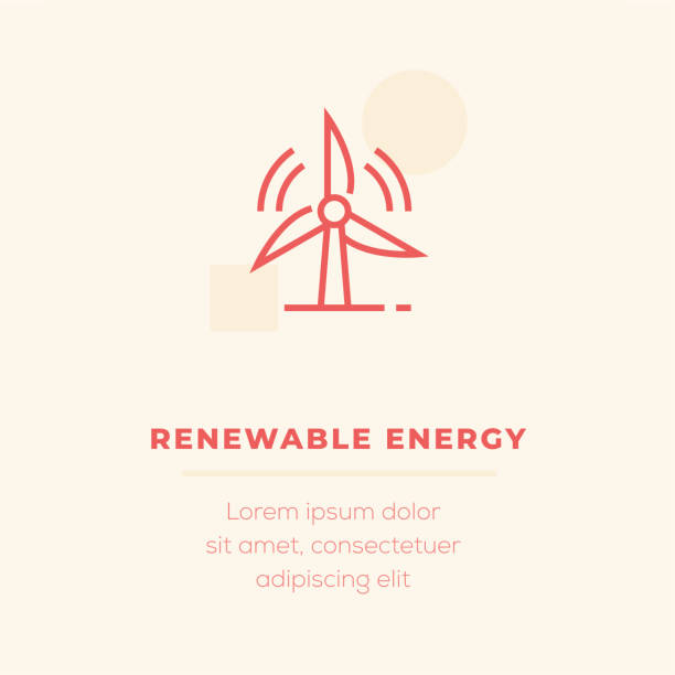 bildbanksillustrationer, clip art samt tecknat material och ikoner med förnybar energi linje ikon, stock illustration - wind turbine sunset