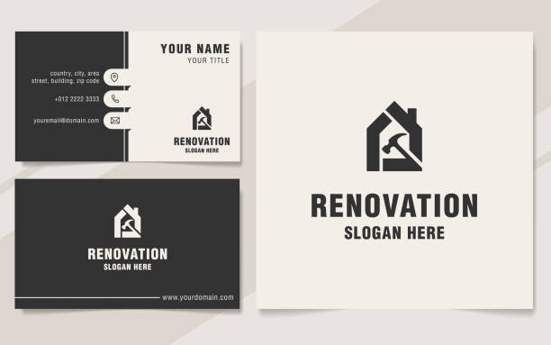 Renovation house template monogram style Renovation house template monogram style roofing business card stock illustrations