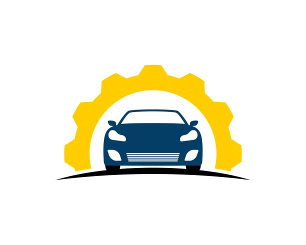 sarı dişli araba tamir - car dealership stock illustrations