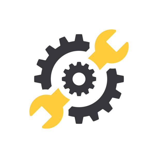 Repair icon. Wrench and gears. Spanner and cog, cogwheel. Vector Illustration  mobile app customization stock illustrations