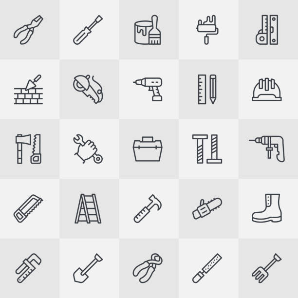 reparaturwerkzeuge dünne linie icons - renovieren stock-grafiken, -clipart, -cartoons und -symbole