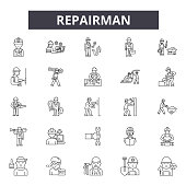 Repairman line icons, signs, vector set, outline concept linear illustration