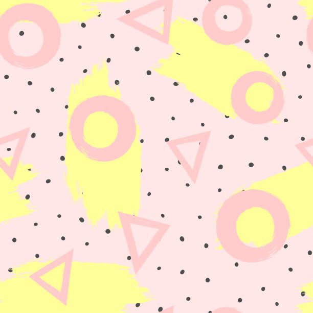 Repeated brush strokes and geometric shapes drawn by hand. Stylish geometric seamless pattern for girls. Grunge, sketch, watercolour. Repeated brush strokes and geometric shapes drawn by hand. Stylish geometric seamless pattern for girls. Grunge, sketch, watercolour. Endless girlish print. Girly vector illustration. baby girls stock illustrations