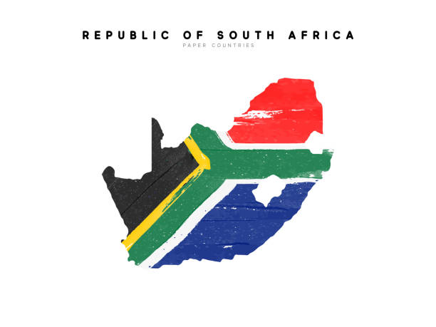 güney afrika cumhuriyeti ülke bayrağı ile detaylı harita. ulusal bayrağın suluboya renkleri boyalı - south africa stock illustrations