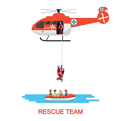 Rescue team with rescue helicopter and boat rescue .