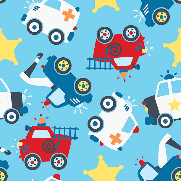 Rescue vehicles seamless pattern. Seamless pattern of different rescue vehicles. tow truck police stock illustrations