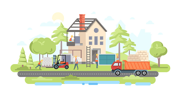 Residential house under construction - flat design style illustration