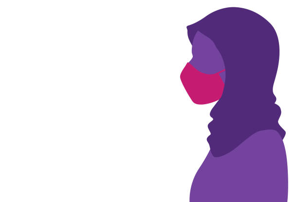 Colorful side view of female silhouette wearing mask