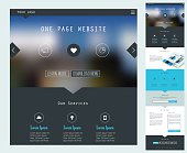 Responsive landing page or one page website template in flat design with modern blurred header background.
