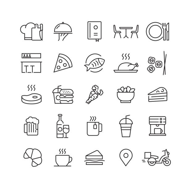 Restaurant and Food Related Vector Line Icons