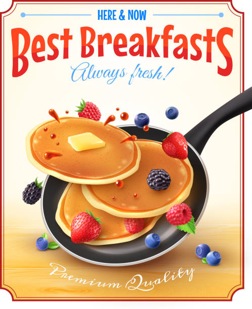 illustrazioni stock, clip art, cartoni animati e icone di tendenza di colazione al ristorante - pancake