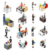 Restaurant Cafe or Bar Personnel People 3d Icons Set Isometric View. Vector illustration of Professional Staff Icons