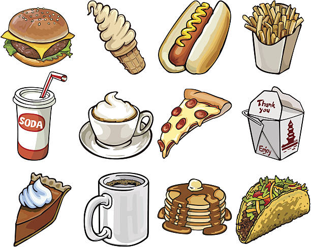 ilustrações, clipart, desenhos animados e ícones de restaurante de comida para viagem - lanchonete