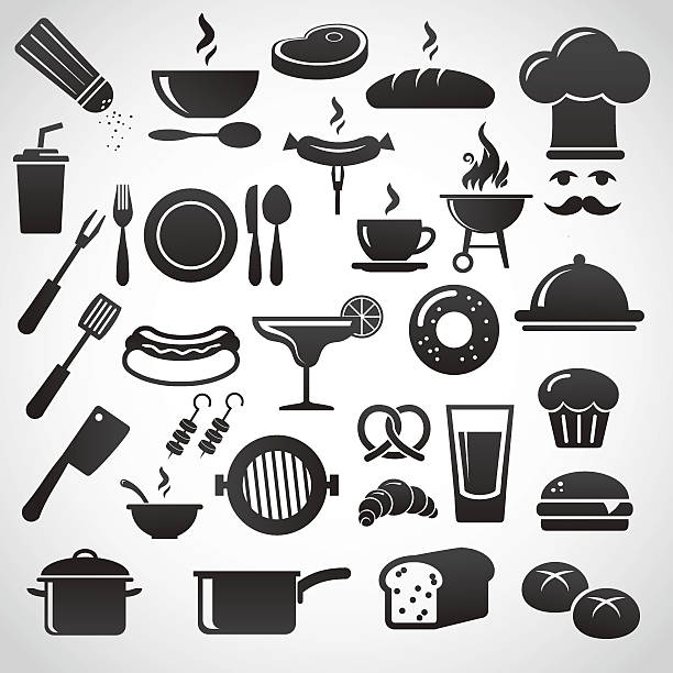 Restaurant icon set. Vector art. food silhouettes stock illustrations