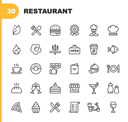 30 Restaurant Outline Icons.